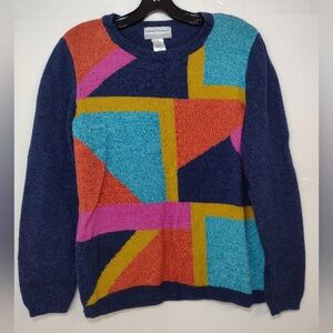 Alfred Dunner Multicolor Geometric Crewneck Sweater Petite (PL)